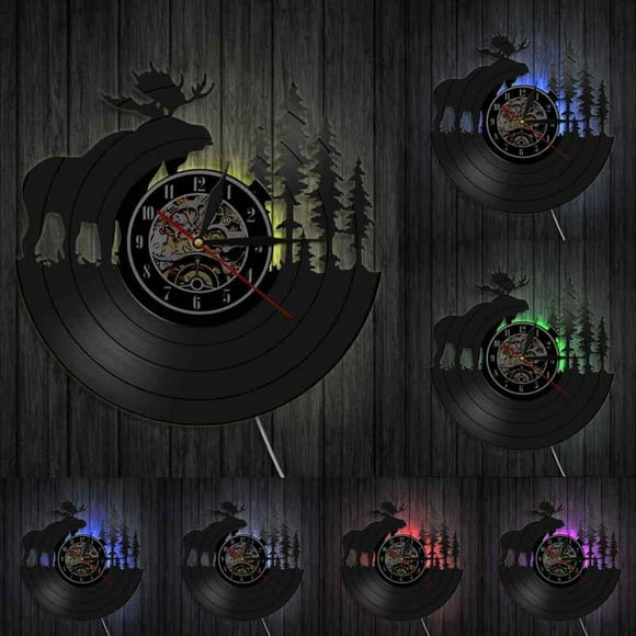 Woodland Deer Wall Decor Retro Vinyl Record Wall Clock Antler Forest Elk King With Pine Tree Hunting Wall Clock Hunter Gift Idea