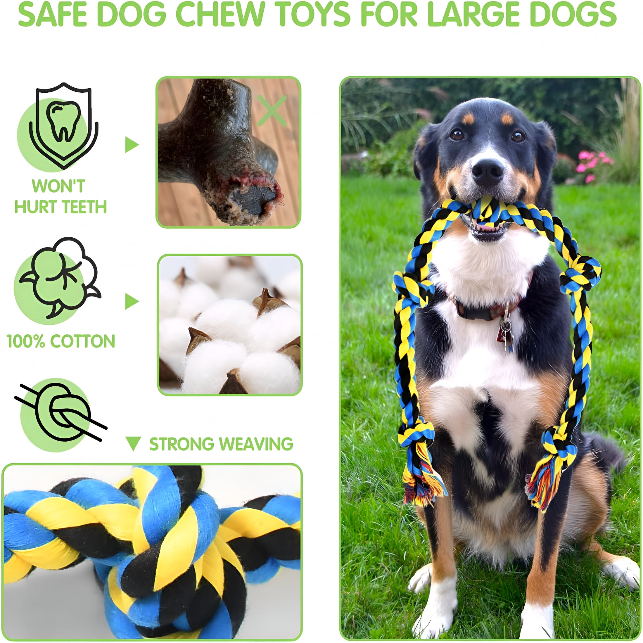 BESTSKY Large Tough Chew Toys for Aggressive Chewers Large Breed, Heavy Duty Dental Rope Toys Kit for Medium Dogs, 5 Knots Indestructible Cotton Puppy Teething Chew Tug Toy Set of 9