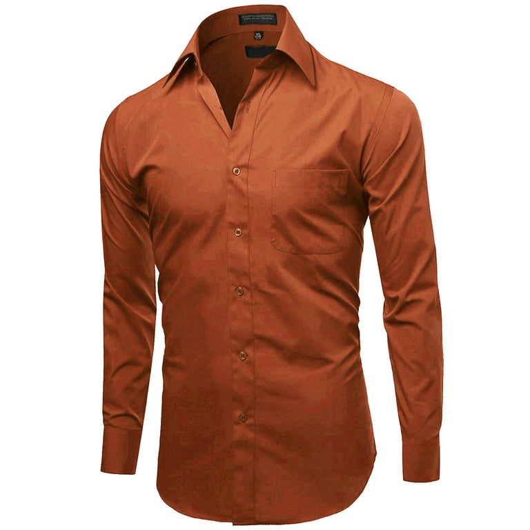 Men's Classic Fit Long Sleeve Wrinkle Resistant Button Down Premium Dress  Shirt (Copper, 2XL)