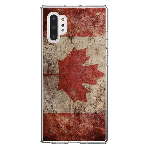 DistinctInk Clear Shockproof Hybrid Case for Galaxy Note 10 PLUS (6.8" Screen) - TPU Bumper, Acrylic Back, Tempered Glass Screen Protector - Canadian Flag Old Weathered - Canada