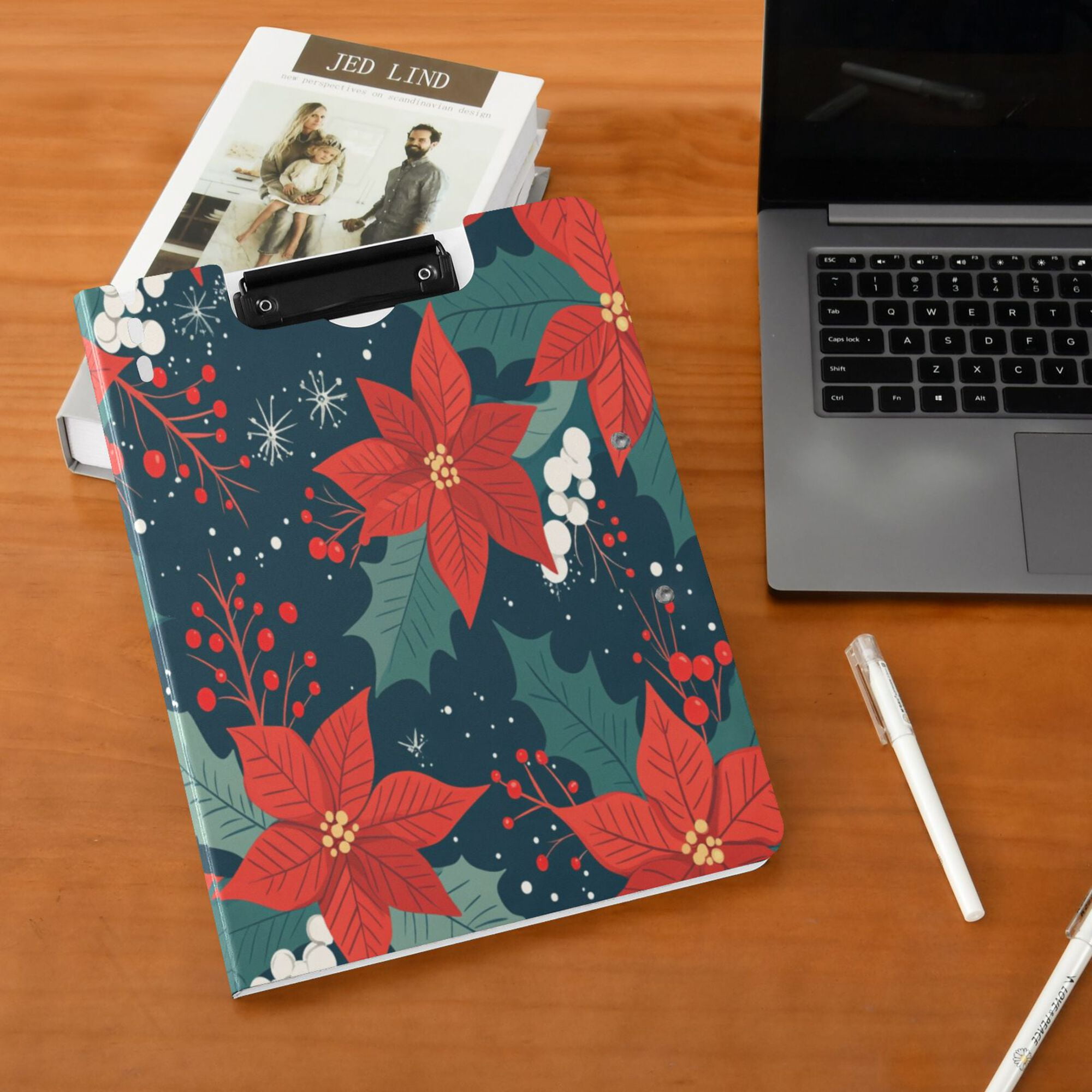 FORMRS A4 Clipboard Folder with Pen Holder Horizontal Foldable School Office Binder, Christmas Berries