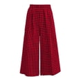 thumbnail image 6 of Womens Checkered High Waisted Wide Leg Pants Elastic Waist Pull On Palazzo Trousers Casual Boho Gaucho Pants with Pockets Wine, 6 of 6