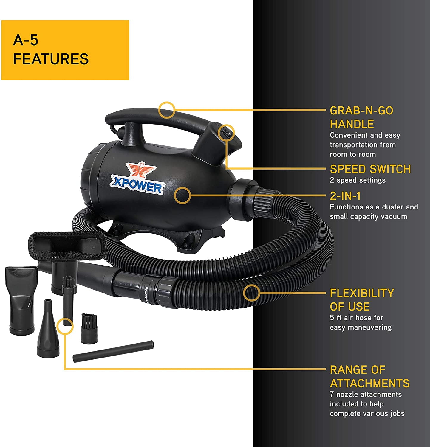 Noir XPOWER A-5 Multi Électrique Duster Sécheuse Soufflante Pompe À Air Aspirateur À Air Comprimé 