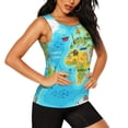 thumbnail image 2 of Fuzoiu World Map With Animals Landmarks Print Women's Workout Tank Top,Athletic Racerback Sports Tank,Tops Sleeveless Running Loose Fit Yoga Tops,Active Shirts for Yoga, Running, and Gym-Small, 2 of 7