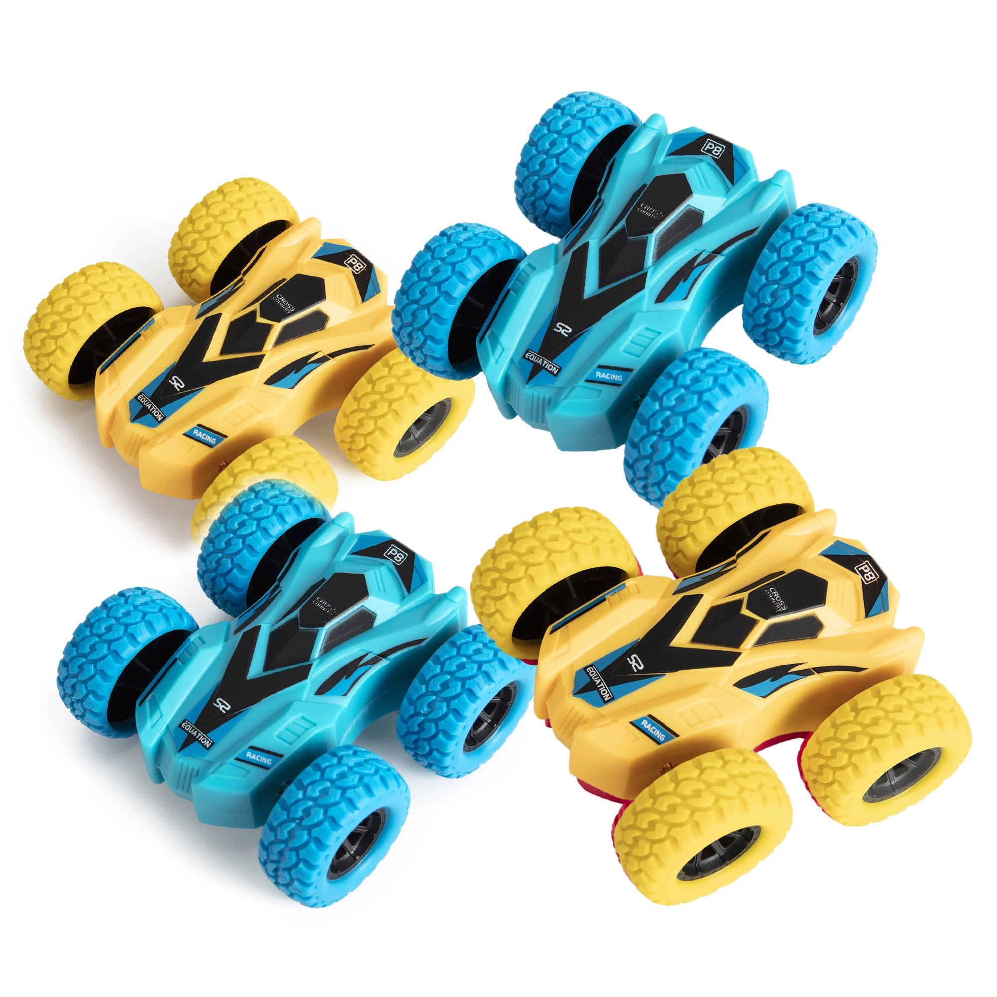 4 Pcs Friction Powered Car Toys, Doublesided Stunt Flip Inertia Car