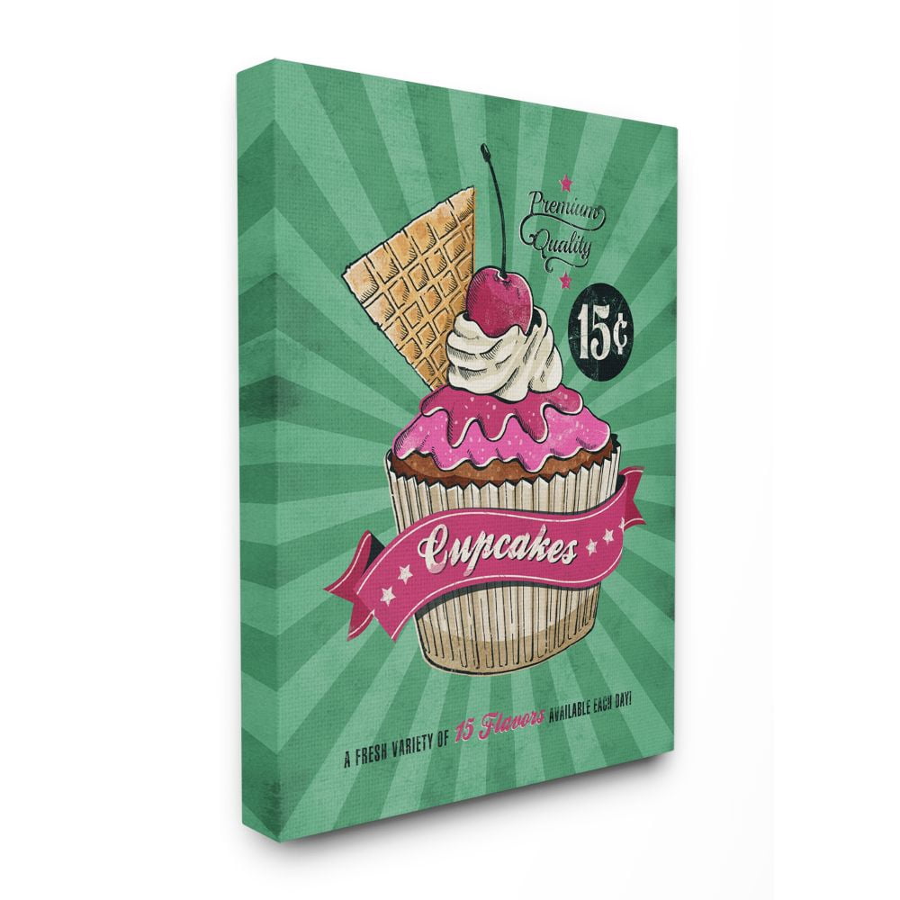 Stupell Industries Cupcakes Vintage Comic Book Green Pink Design Canvas Wall Art by Ester Kay