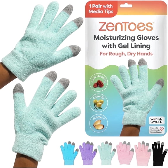 ZenToes Moisturizing Gloves for Dry Cracked Skin Hydration, Fuzzy Mint Green, Unisex, 1 Pair