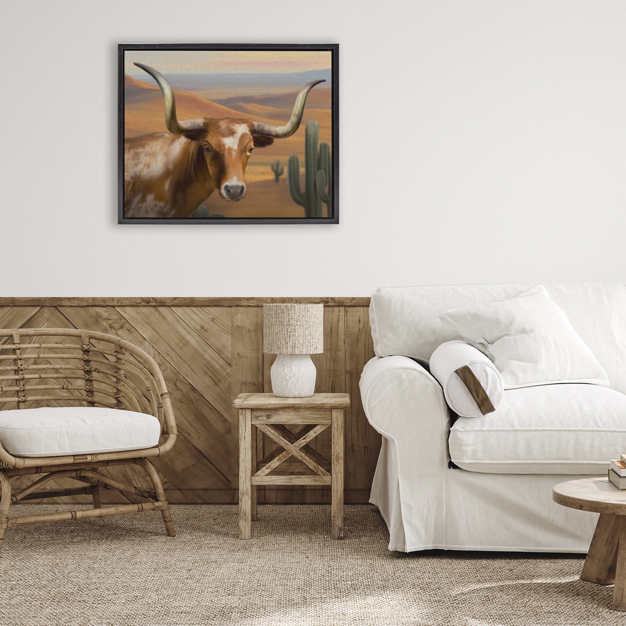 Stupell Industries Longhorn Western Landscape Black Framed Floater Canvas Wall Art, design by Matthew Piotrowicz