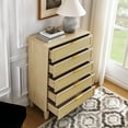 thumbnail image 3 of Vastcury Modern Wooden Dresser with 5 Rattan Drawers, Chest of Drawers with Spacious Storage for Bedroom, Living Room, Natural Wood, 3 of 10