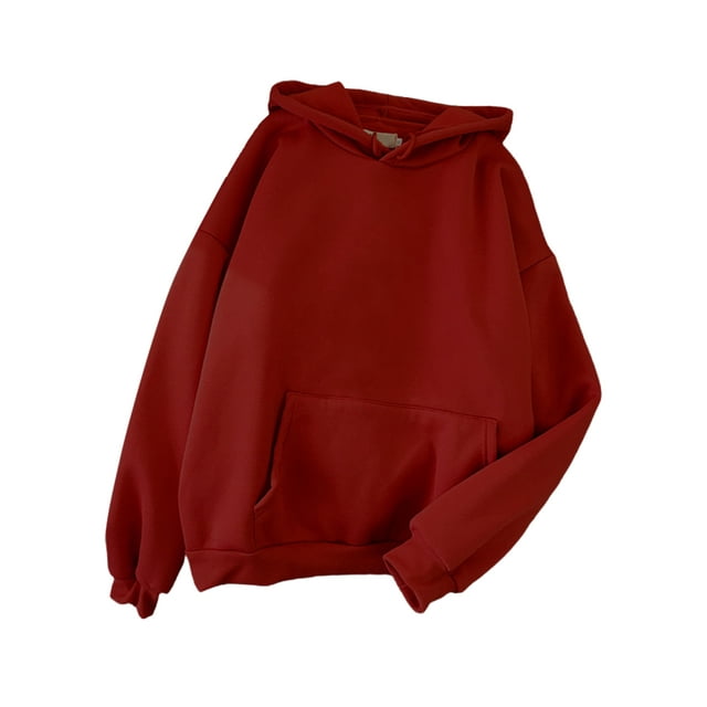 Innerwin Chandails à Capuche en Molleton pour Femmes Chandail en Molleton Sport Couleur Unie Coupe Ample Hauts à Capuche Rouge Vin 2TG