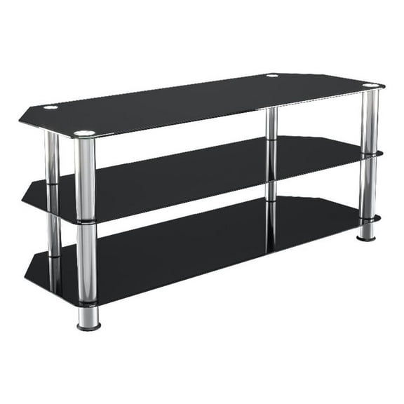 Pemberly Row Steel and Glass TV Stand for up to 55" TVs - Black/Chrome