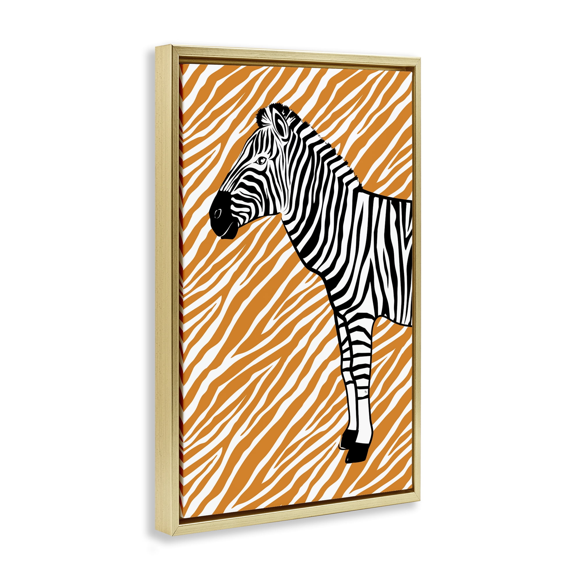 Stupell Industries Zebra Stripes Pattern Animals Painting Gold Floater Framed Canvas Art Print Wall Art, 21 x 31