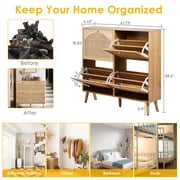Ktaxon Rattan Shoe Cabinet with 4 Flip Drawers 24 Pairs,Narrow Shoe Storage Cabinet for Entryway, Bedroom, Living Room, Apartment, Natural