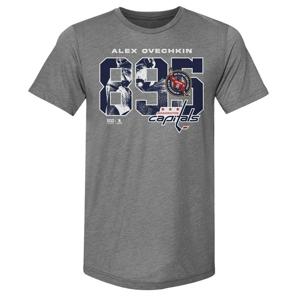 Men's 500 Level Alexander Ovechkin Gray Washington Capitals NHL All-Time Leading Goal Scorer Tri-Blend Overlay T-Shirt