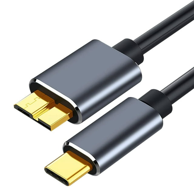 KOMI Câble de Disque Dur USB-C vers Micro USB 3.0, Cordon de Synchronisation de Données à Chargement Rapide Compatible avec Galaxy S5/Note 3/Note Pro 12.2/M3 1 to, WD Elements, Seagate Expansion (3,3 Pi/1 m)