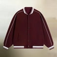 thumbnail image 2 of Daiosportswear Women's Varsity Bomber Jacket Snap Button Casual Striped Ribbed Trim Contrast Piping Baseball Coat with Side Pockets Wine, 2 of 4