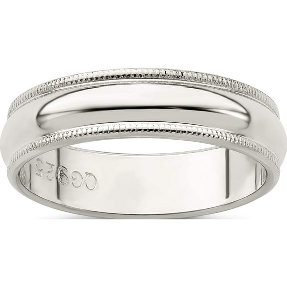 Sterling Silver Ss 5mm Half Round Milgrain Size 12.5 Band Made In United States qwm050-12.5