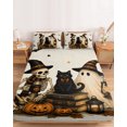 thumbnail image 2 of King Size Fitted Sheet Set - Vintage Halloween 3 Piece Bedding Sets 16" Deep Pocket Fitted Sheet with 2 Pillowcases, Skull Cat Cute Ghost Pumpkins Brushed Microfiber Hotel Luxury Bed Sheets, 2 of 9