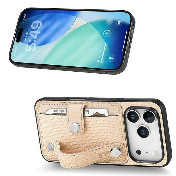 For iPhone 17 Pro Case Carbon Fiber Texture Leather Phone Back Cover with Card Holder -