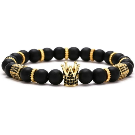 Gemstone King Crown Bead Gold Bracelets for Men Women,Imperial Crown Royal Luxury Charm Bead Bracelets for mens Punk Hip hop Couple Jewelry Valentine's Day wedding for Women Men