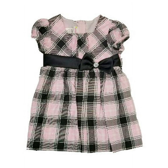 Infant Toddler Girls Pink Black Plaid Bow Christmas Holiday Party Dress 24M