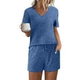 thumbnail image 4 of XuJwPNcy Womens Ribbed Knit Lounge Set Short Sleeve V Neck Top and Shorts Sleepwear Pajama Sets Two Piece Outfits, 4 of 7