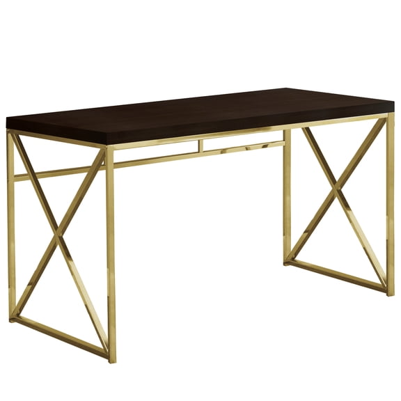 Computer Desk Home Office Laptop Work Metal Laminate Brown Gold
