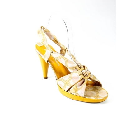 

Pre-owned|Emporio Armani Womens Yellow Printed Slingbacks Heel Sandals Shoes Size 9.5