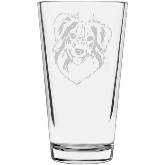 Miniature American Shepherd Dog Themed Etched All Purpose 16oz Libbey Pint Glass