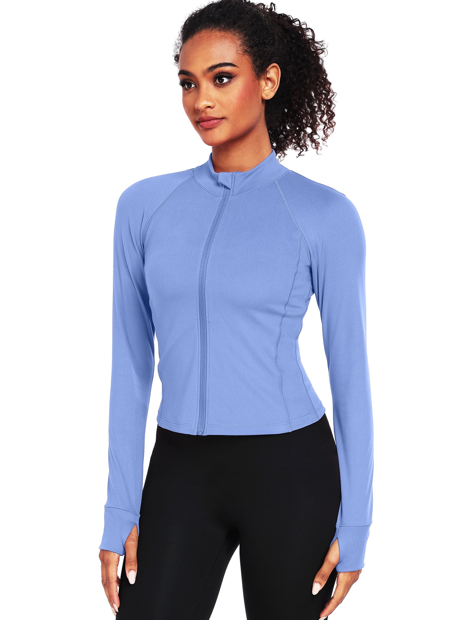 NELEUS Womens Athletic Jackets Zip Up Yoga Workout Jacket Short Coat Slim Fit With 2 Inner Pockets,Blue,US Size L
