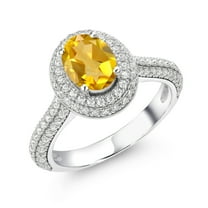 Gem Stone King 925 Sterling Silver Oval Yellow Citrine and White Moissanite Engagement Ring for Women (1.94 Cttw, Gemstone Birthstone, Available in Size 5, 6, 7, 8, 9)