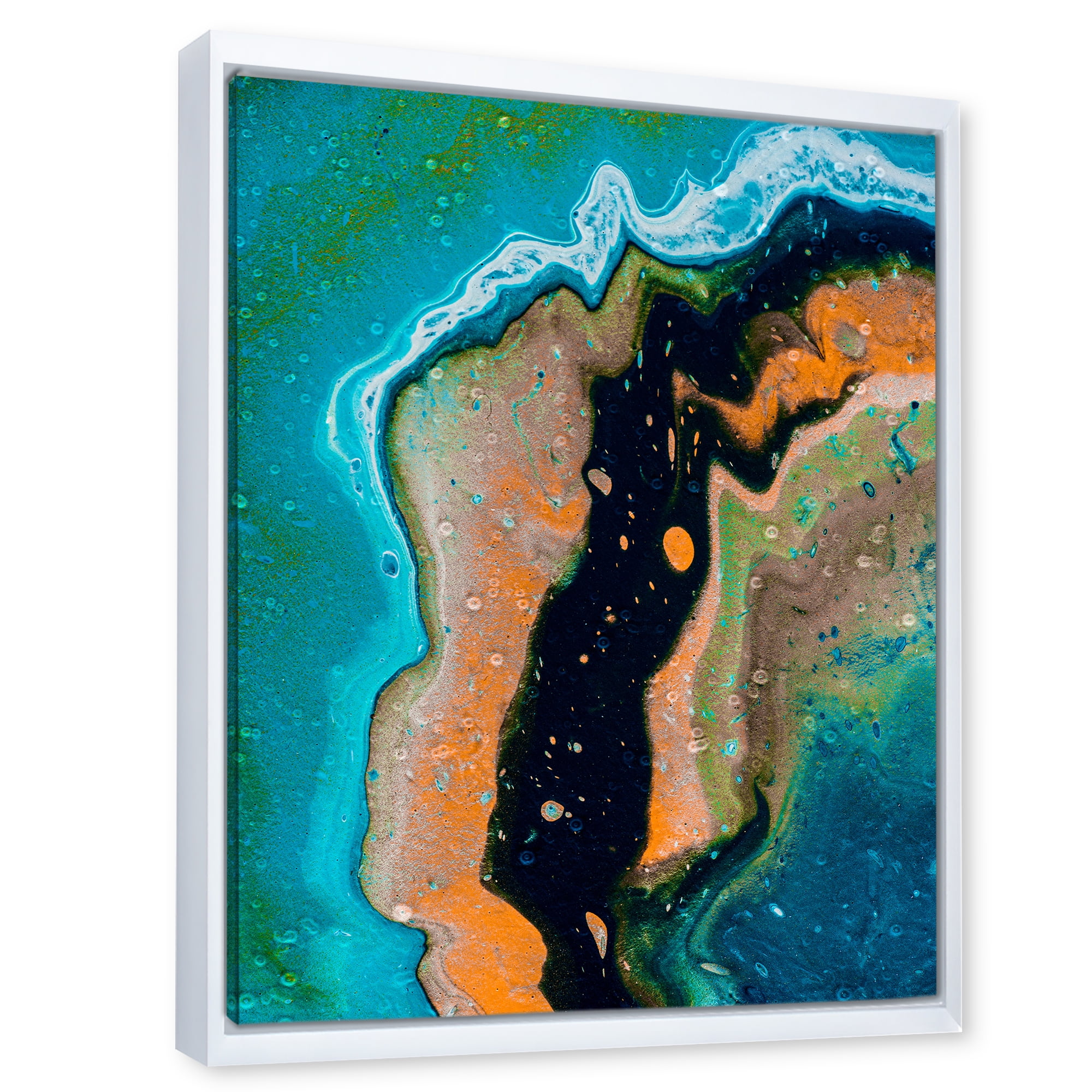 Designart 'Abstract Composition In Black and Orange' Modern Framed Canvas Wall Art Print