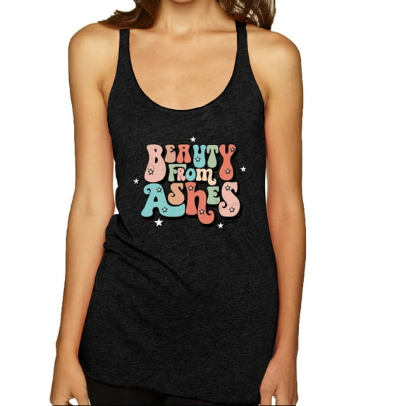 Wild Bobby Beauty From Ashes Groovy Font With Stars Vintage Women Tri-Blend Racerback Tank Top, Vintage Black, Small