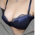 thumbnail image 4 of Conjunto de lencería sexy de encaje francés con copas finas de 1/2 pulgada, ropa interior sin costuras, sujetador push-up, bragas de malla transpirable y tallas grandes., 4 of 5