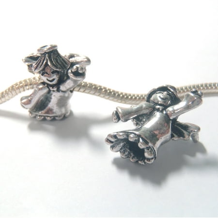 - 3 Beads - Large Angel Christmas Silver European Bead Charm E1315