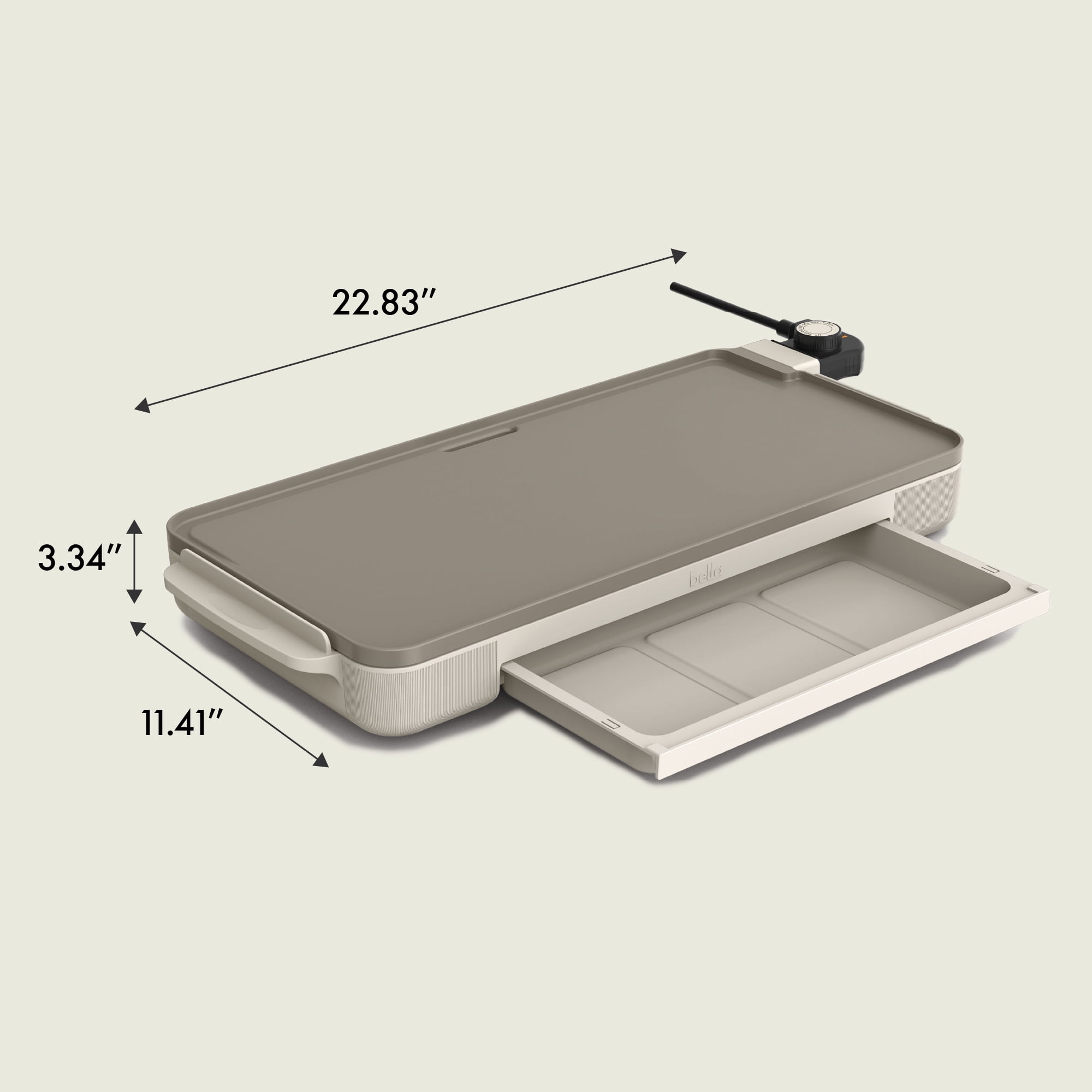 bella 10" x 20" Electric Griddle with Warming Tray, EverGood™ Ceramic Nonstick Coating & Removable Temperature Probe, Oatmilk