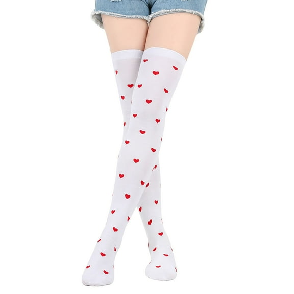 Audhol Thigh High Socks Valentine's Day Womens Stockings Thigh High Over The Knee Socks Heart Lips Pattern Long Knee High Socks for Women Thigh High Stockings for Women H One Size