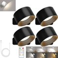 thumbnail image 1 of yusuiyi Lumières de Suède Lampes Murales Blanc Noir Texture Bois Rechargeable Télécommande Dimmable Rotation 360°, 1 of 10