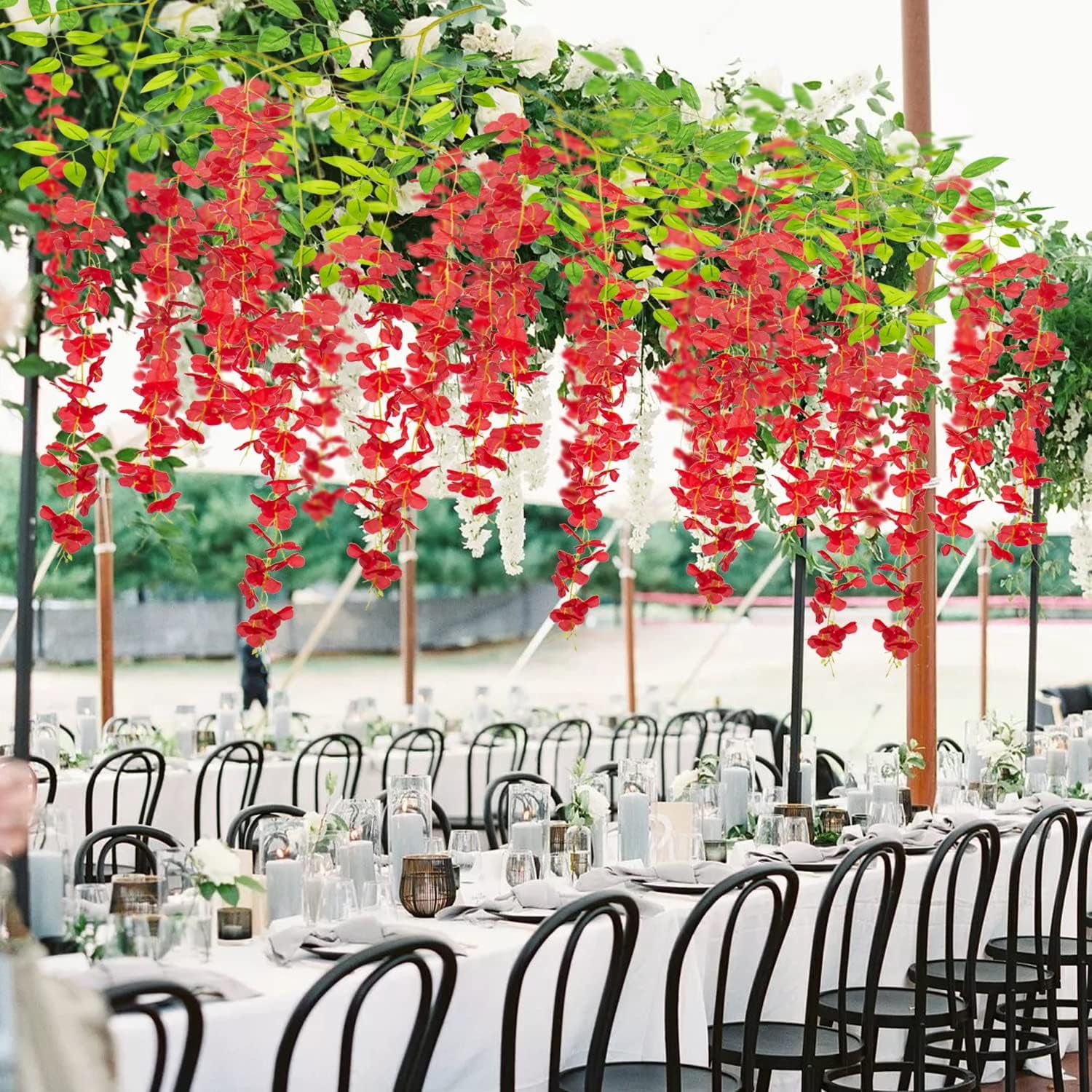 24 Pack Artificial Fake Wisteria Vine Ratta (3.75 Feet) Hanging Garland Silk Flowers String Home Party Wedding Decor(Purple)