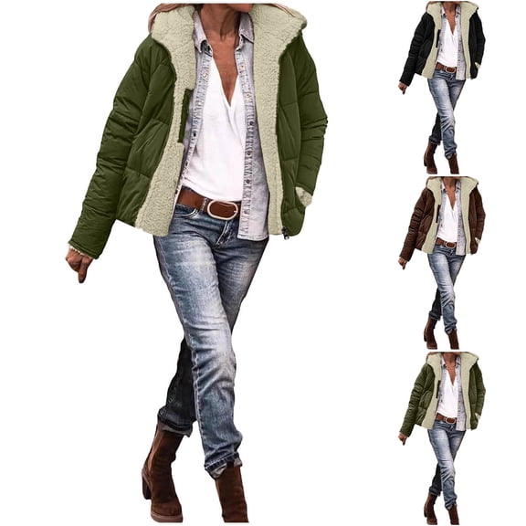 Ashirexll Winter Coats for Women Long Sleeve Hooded Quilted Removable Collar Front Zip and Multiple Side Pockets Coats