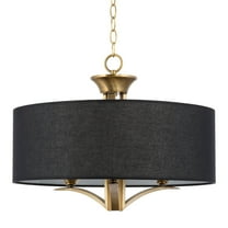 Kira Home Alondra 20" Modern 3-Light Drum Chandelier   Black Fabric Shade, Adjustable Height, Warm Brass Finish
