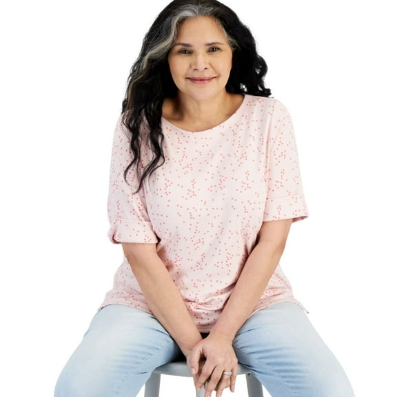 Style & Co Printed Elbow-Sleeve Mini Star Top, Women's Plus Size 3X