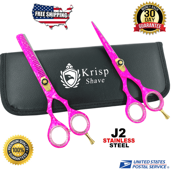 Stainless Steel Barber Salon Hair Cutting Thinning/Texturizing Scissors Shears Set Kit 5.5" Pink