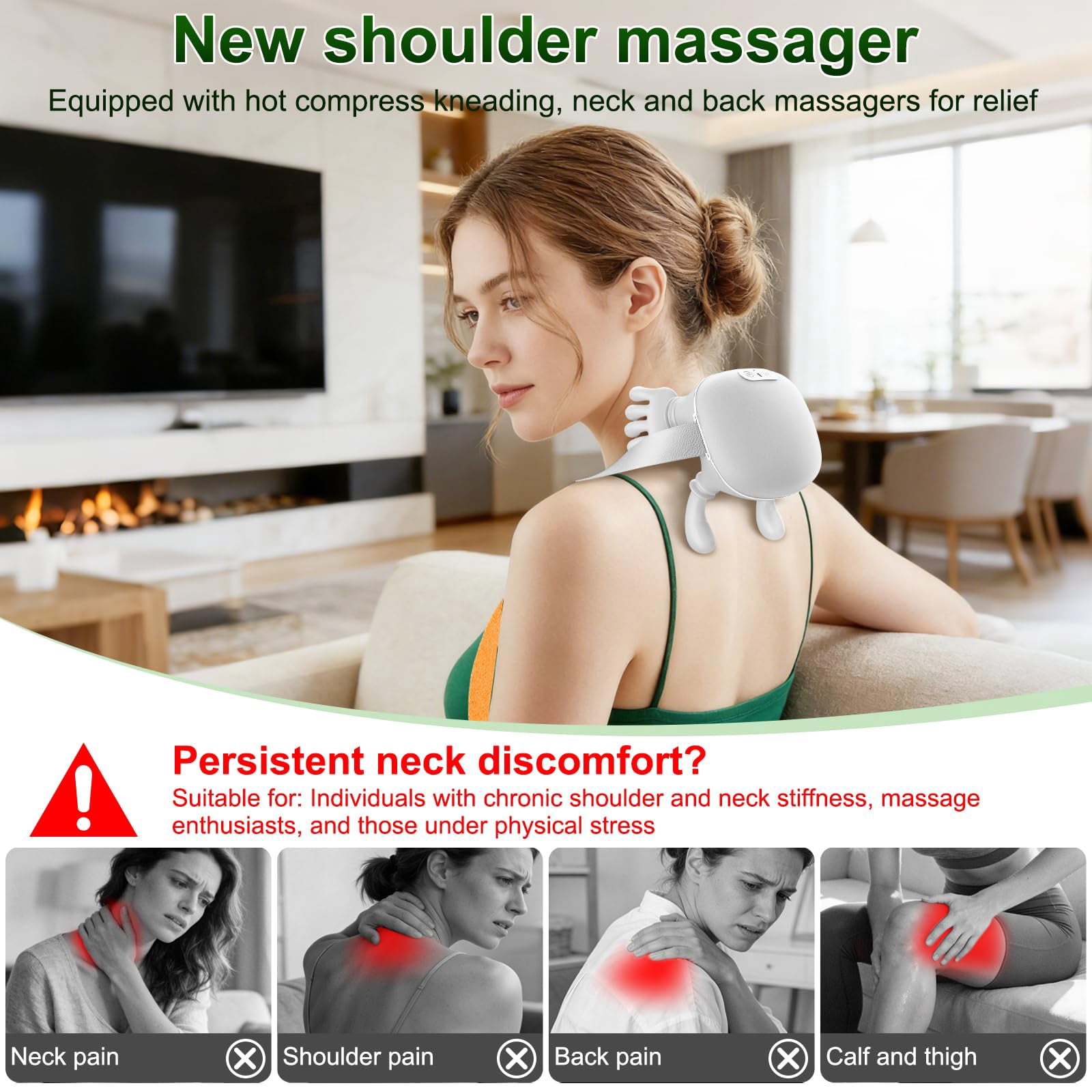 Bionic Finger Deep Tissue Neck Massager for Pain Relief – Cordless Portable Shiatsu Shoulder Massager with Heat & Compression for Home Office Car Travel