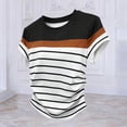 thumbnail image 4 of Uootdi Womens Color Block Striped Tops Round Neck Short Sleeve Ruched Side Design Everyday Chic Style Lightweight Comfortable Tees Gift, 4 of 5