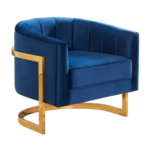 Homestock Mediterranean Mastery Navy Blue Velvet Accent Chair - Luxurious Tufted Design with Elegant Wood Legs for Living Room or Bedroom
