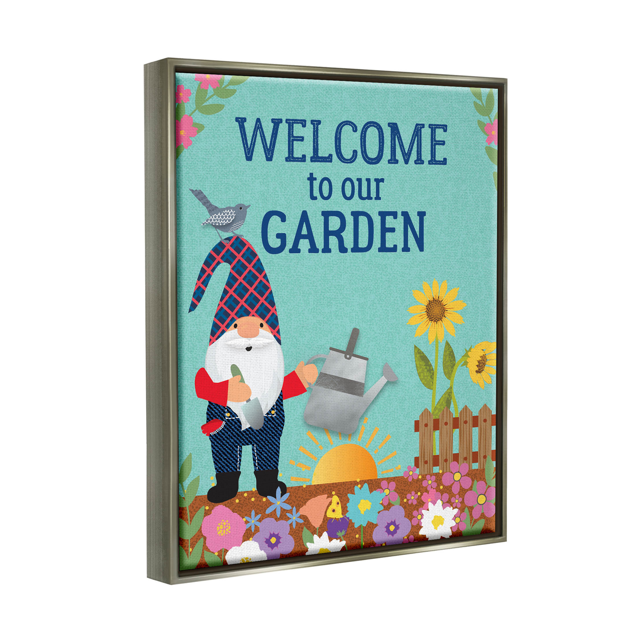 Welcome To Our Garden Phrase Fairy Tales & Fantasy Graphic Art Luster Gray Framed Art Print Wall Art