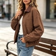 thumbnail image 6 of hlysgo Women's Barn Jacket Collar Zipper Utility Jacket Cinchable Hem Workwear Jacket with Pockets Brown,M, 6 of 6