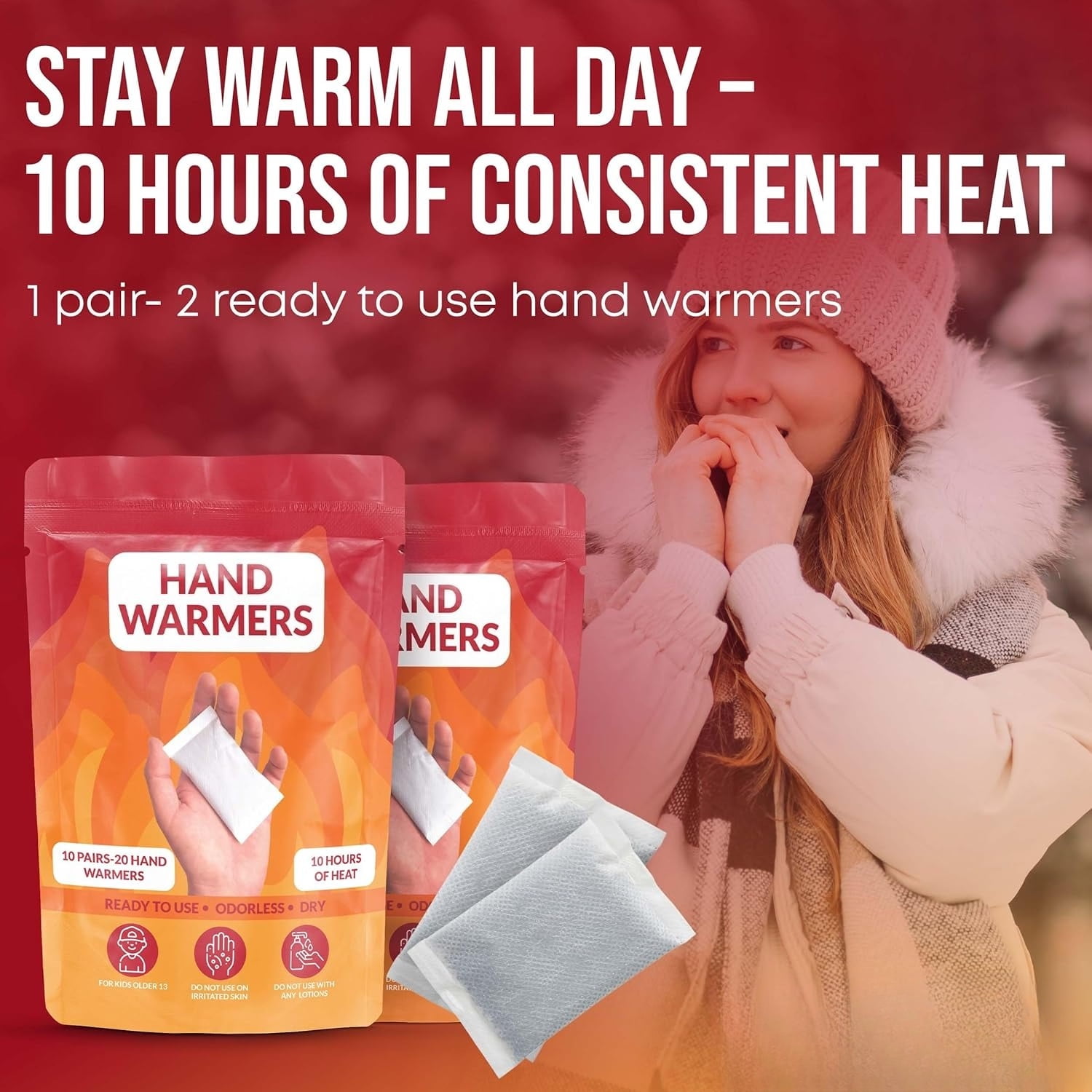 Hand Warmers - Long-Lasting, Safe, Natural, Odorless Air-Activated Warmer