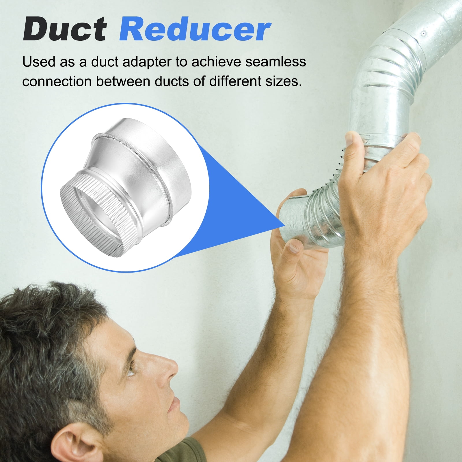 Uxcell Eccentric Duct Reducer (6" to 5" ) - Galvanized Steel Crimped End Ducting Connector Increaser Round Air Duct Adapter Pipe Vent Inline Fitting for HVAC Ventilation System, Silver